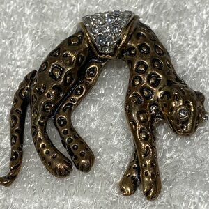 Leopard Accent Bronze-Tone & Clear Crystal 3” Brooch  #Iukyk #pookie #slay